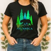 Alaska Alaskan Northern Light Trees With Bear Women's T-Shirt thumb 2