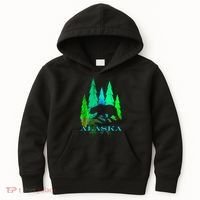Alaska Alaskan Northern Light Trees With Bear Kids Hoodie thumb 0