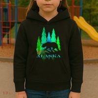 Alaska Alaskan Northern Light Trees With Bear Kids Hoodie thumb 3