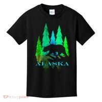 Alaska Alaskan Northern Light Trees With Bear Kids T-Shirt thumb 0