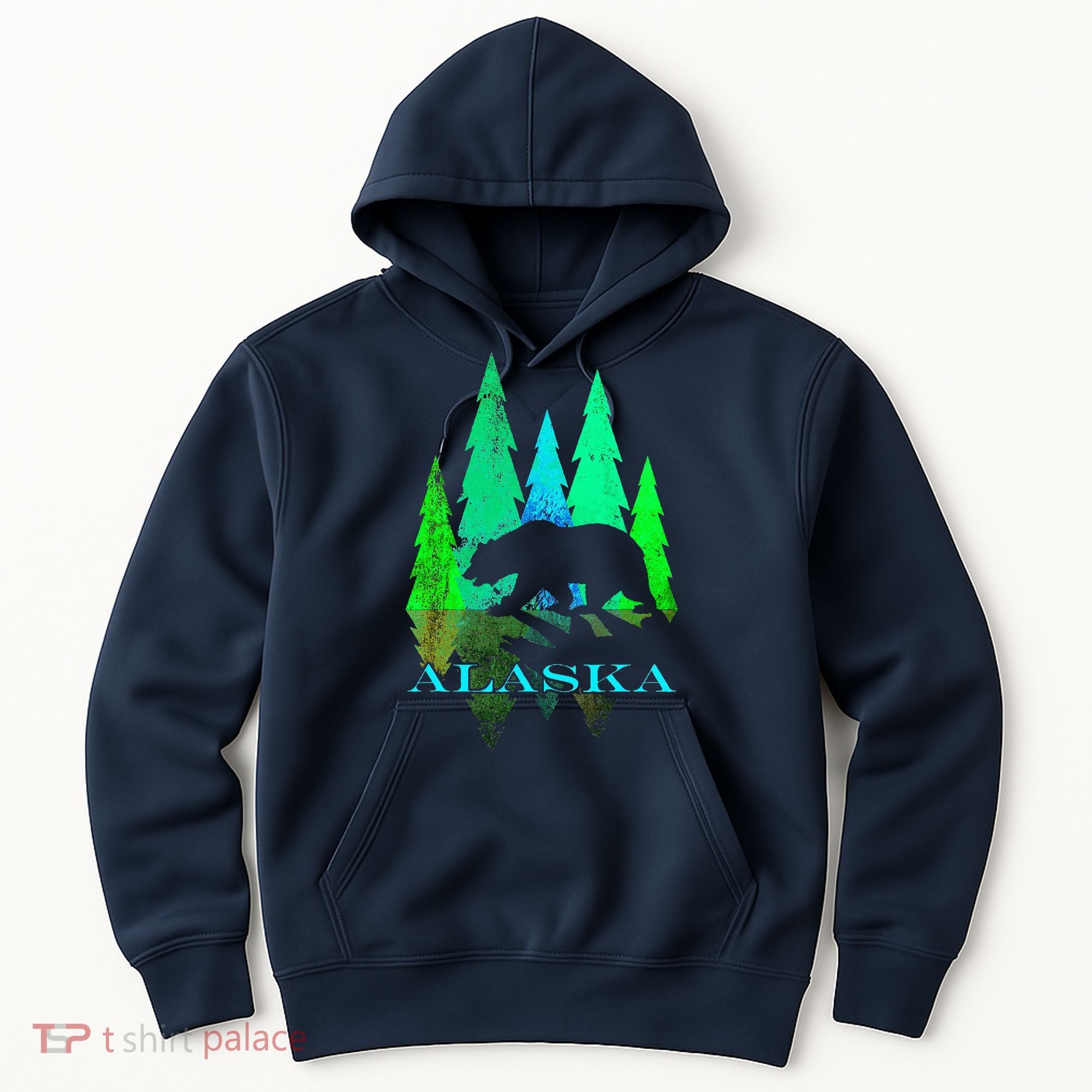 Alaska Alaskan Northern Light Trees With Bear Hoodie