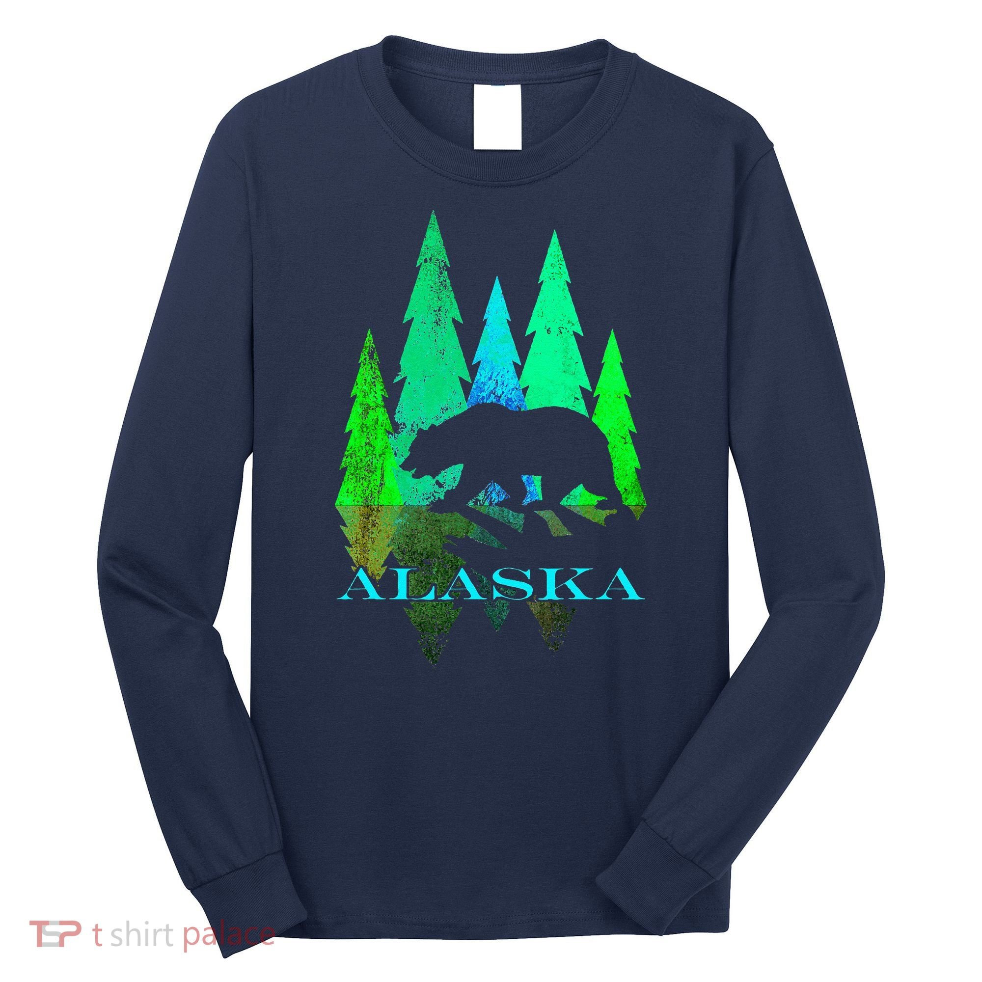 Alaska Alaskan Northern Light Trees With Bear Long Sleeve Shirt