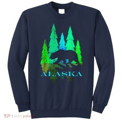 Alaska Alaskan Northern Light Trees With Bear Sweatshirt