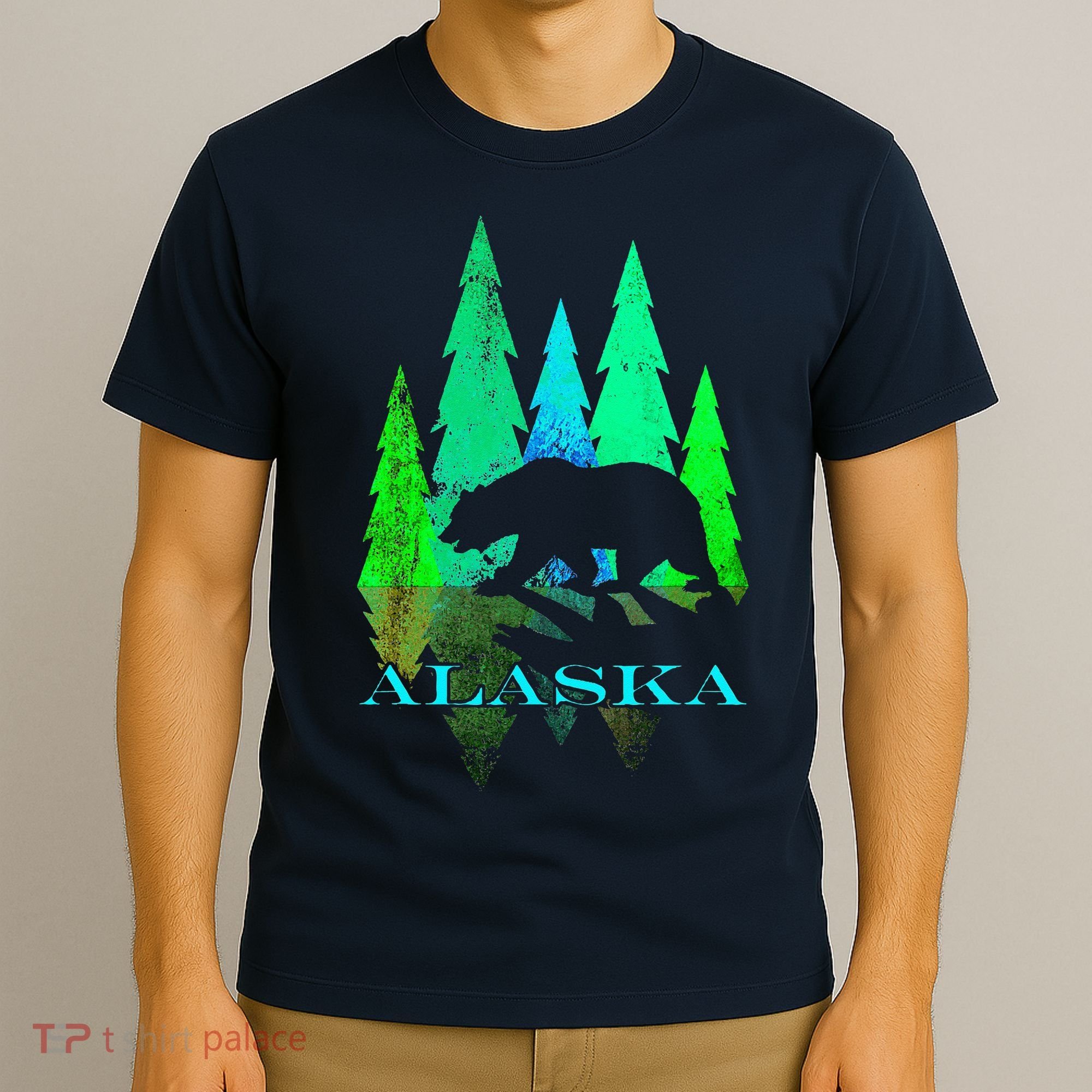 Alaska Alaskan Northern Light Trees With Bear T-Shirt