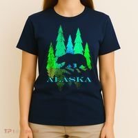 Alaska Alaskan Northern Light Trees With Bear T-Shirt thumb 4