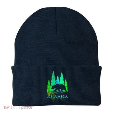 Alaska Alaskan Northern Light Trees With Bear Beanie