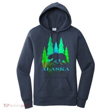 Alaska Alaskan Northern Light Trees With Bear Women's Hoodie