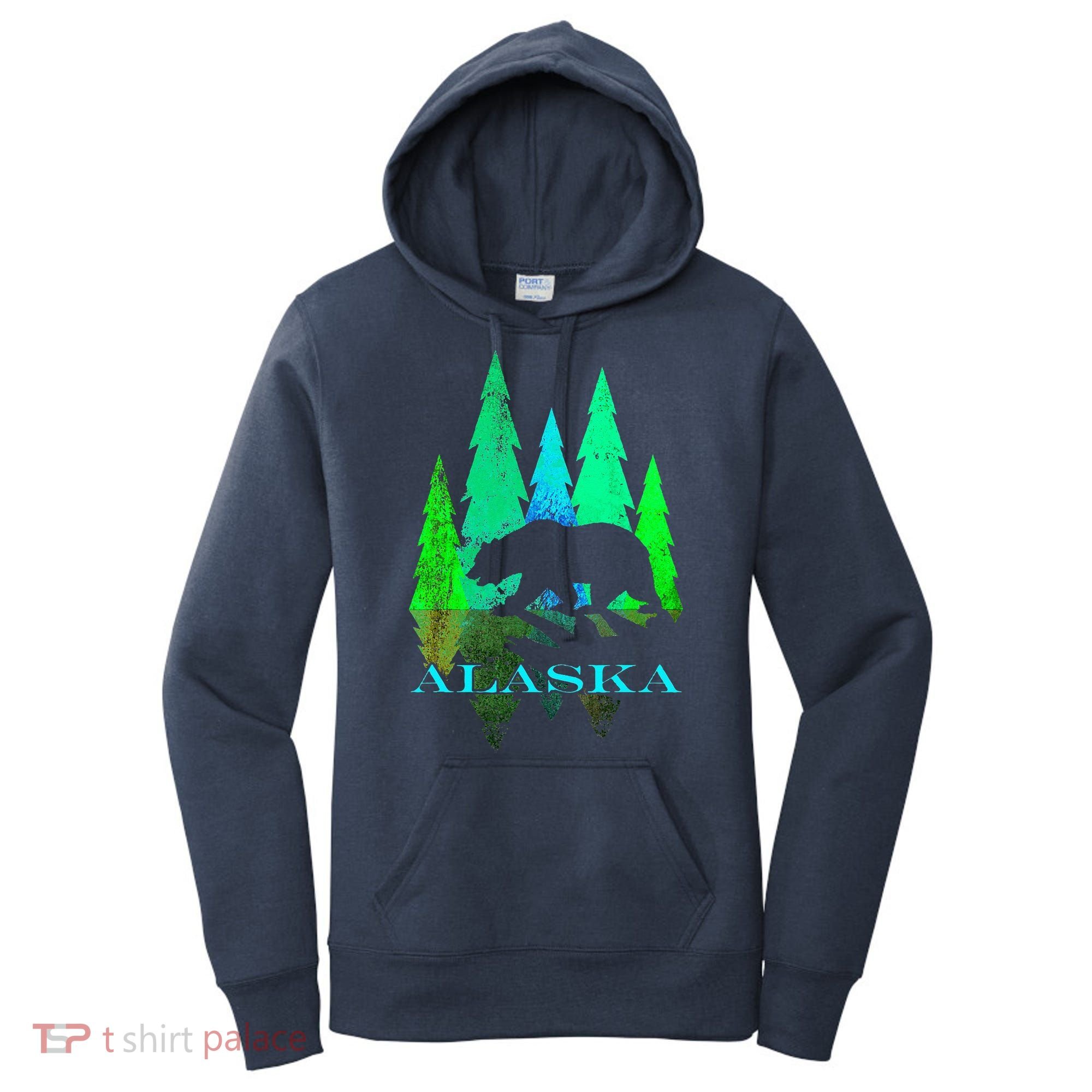 Alaska Alaskan Northern Light Trees With Bear Women's Hoodie
