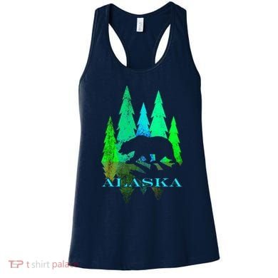 Alaska Alaskan Northern Light Trees With Bear Women's Tank Top