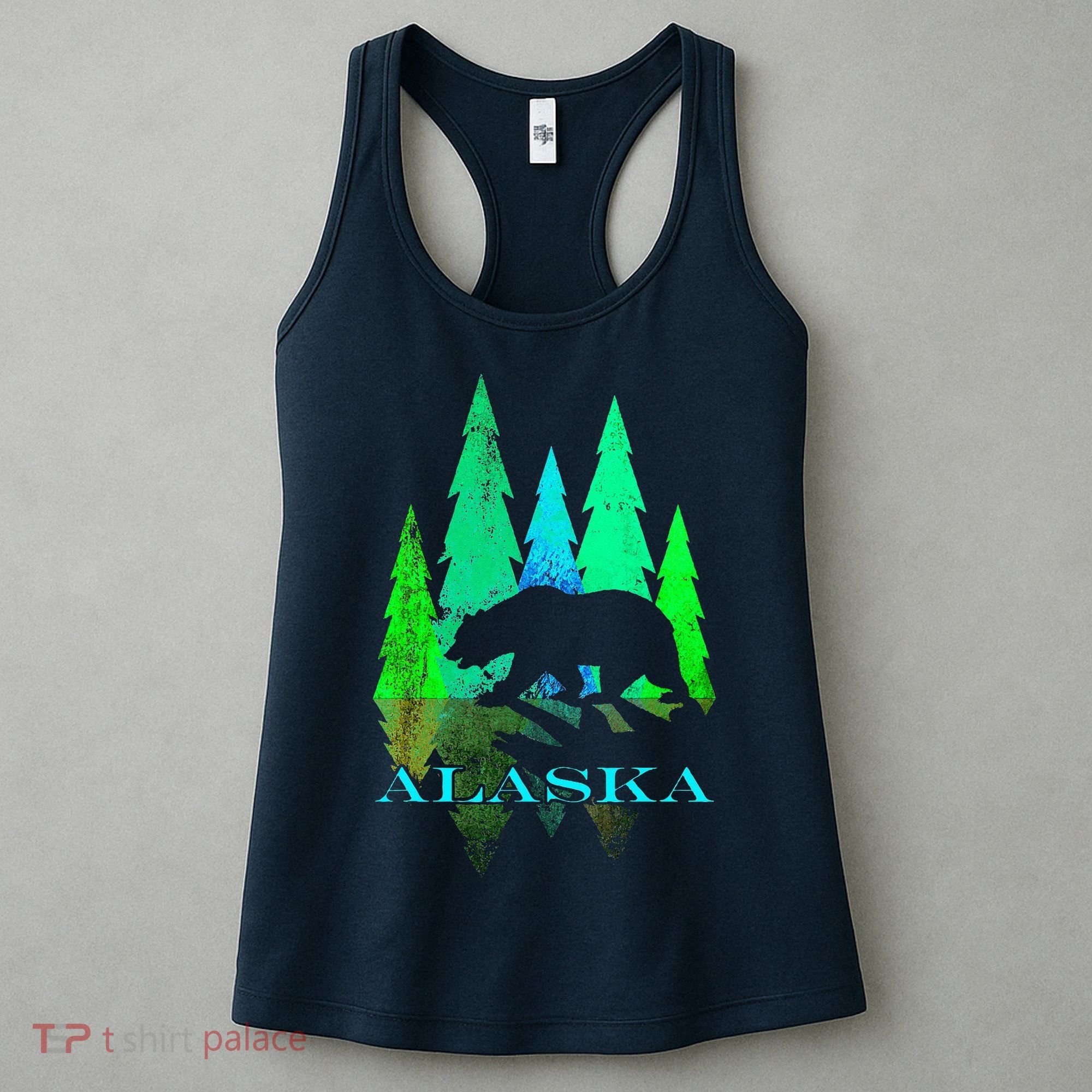 Alaska Alaskan Northern Light Trees With Bear Women's Tank Top