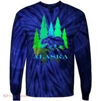 Alaska Alaskan Northern Light Trees With Bear Tie-Dye Long Sleeve Shirt thumb 0