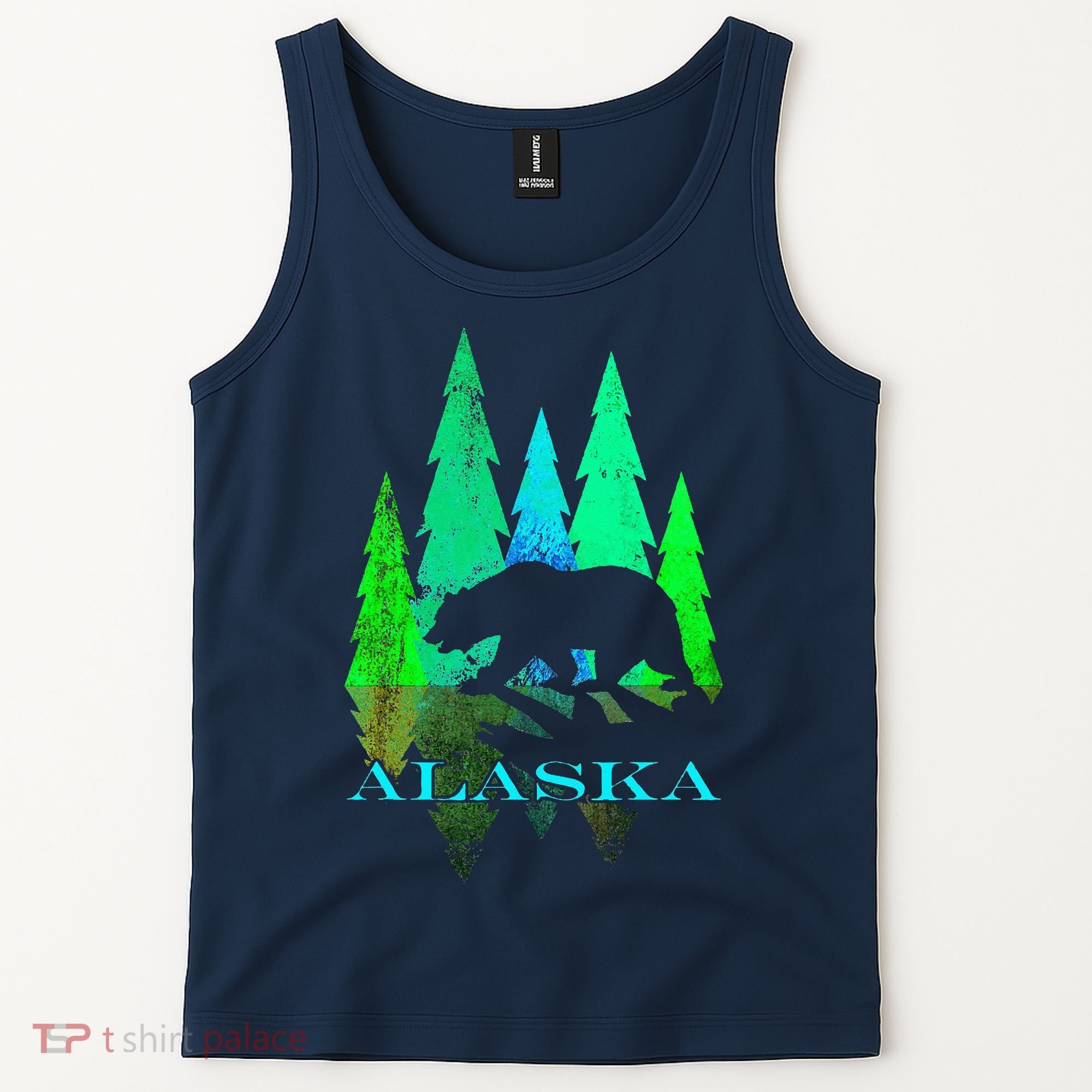 Alaska Alaskan Northern Light Trees With Bear Tank Top