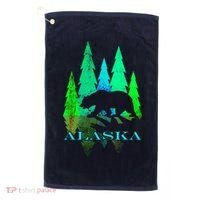 Alaska Alaskan Northern Light Trees With Bear Golf Towel thumb 0