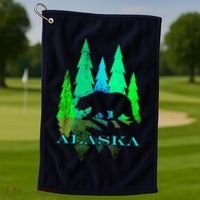 Alaska Alaskan Northern Light Trees With Bear Golf Towel thumb 1