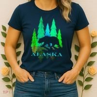 Alaska Alaskan Northern Light Trees With Bear Women's T-Shirt thumb 2