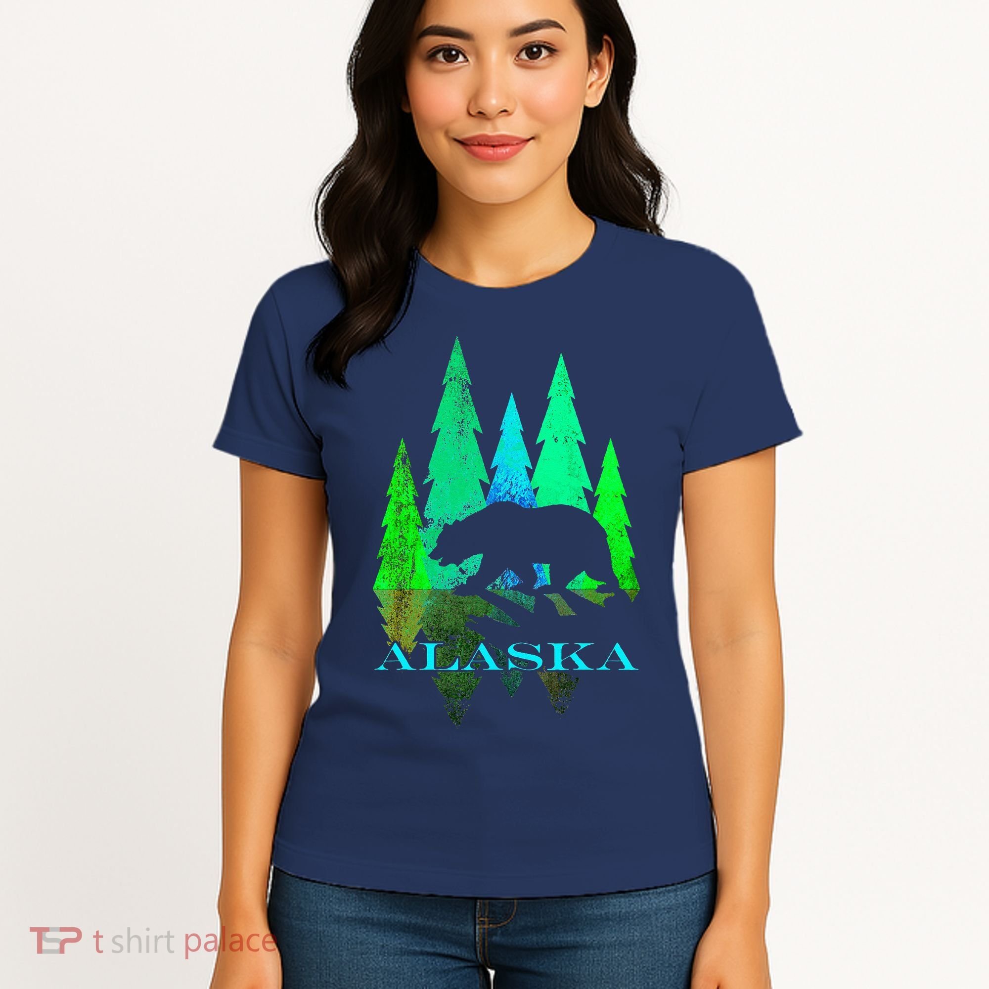 Alaska Alaskan Northern Light Trees With Bear Women's T-Shirt