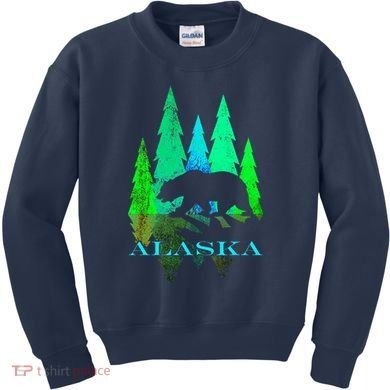 Alaska Alaskan Northern Light Trees With Bear Kids Sweatshirt