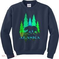 Alaska Alaskan Northern Light Trees With Bear Kids Sweatshirt thumb 0