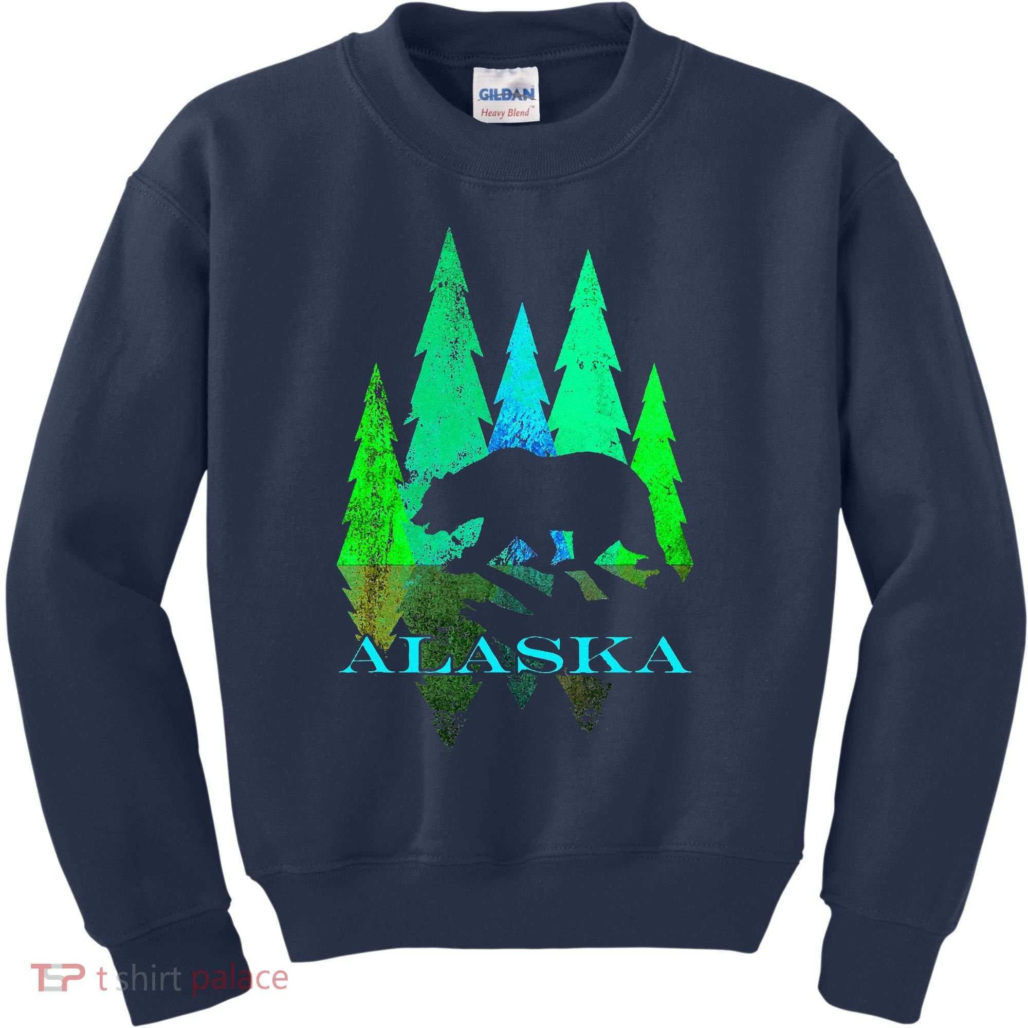 Alaska Alaskan Northern Light Trees With Bear Kids Sweatshirt