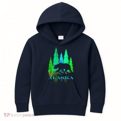 Alaska Alaskan Northern Light Trees With Bear Kids Hoodie