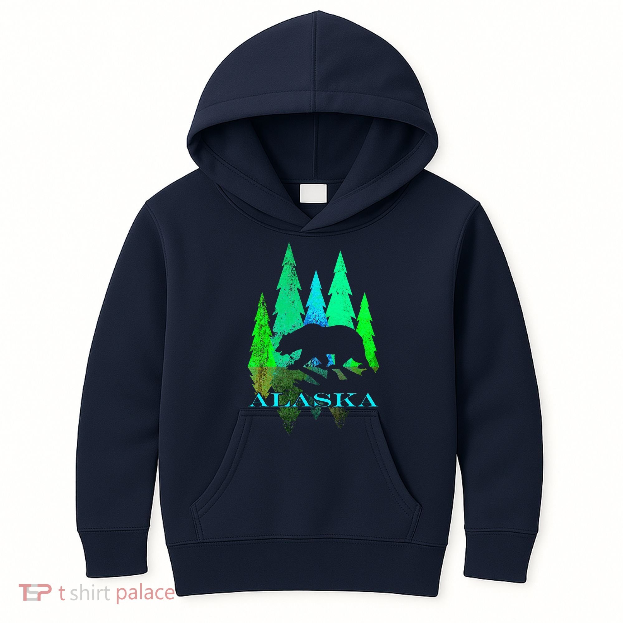 Alaska Alaskan Northern Light Trees With Bear Kids Hoodie