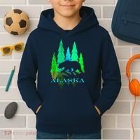 Alaska Alaskan Northern Light Trees With Bear Kids Hoodie thumb 2