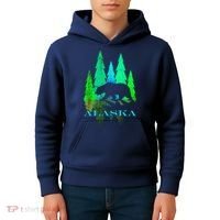 Alaska Alaskan Northern Light Trees With Bear Kids Hoodie thumb 4