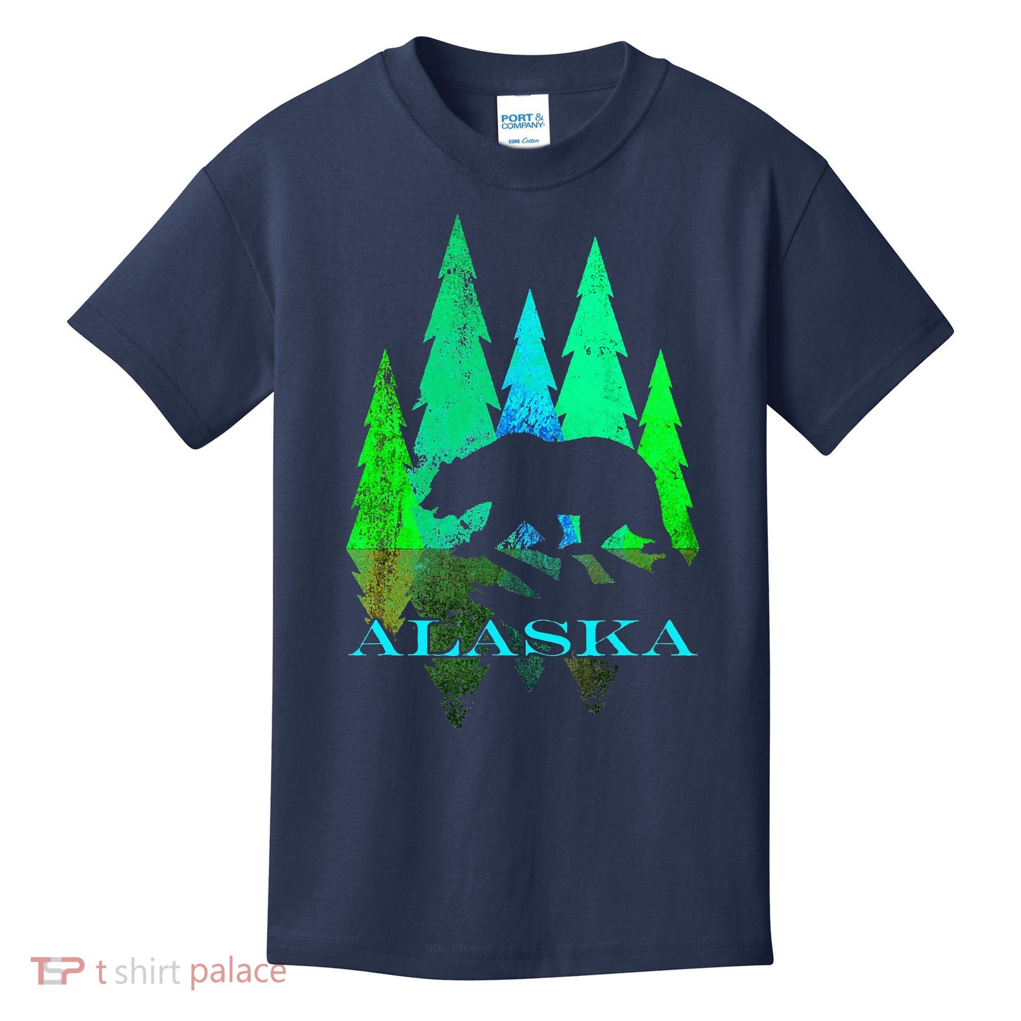 Alaska Alaskan Northern Light Trees With Bear Kids T-Shirt