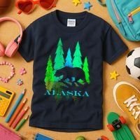 Alaska Alaskan Northern Light Trees With Bear Kids T-Shirt thumb 3