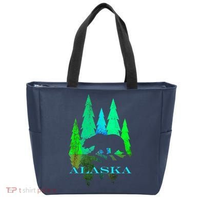 Alaska Alaskan Northern Light Trees With Bear Tote Bag