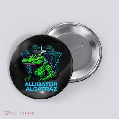 Alligator Alcatraz Neon Cityscape Button