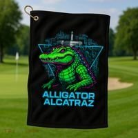 Alligator Alcatraz Neon Cityscape Golf Towel thumb 1