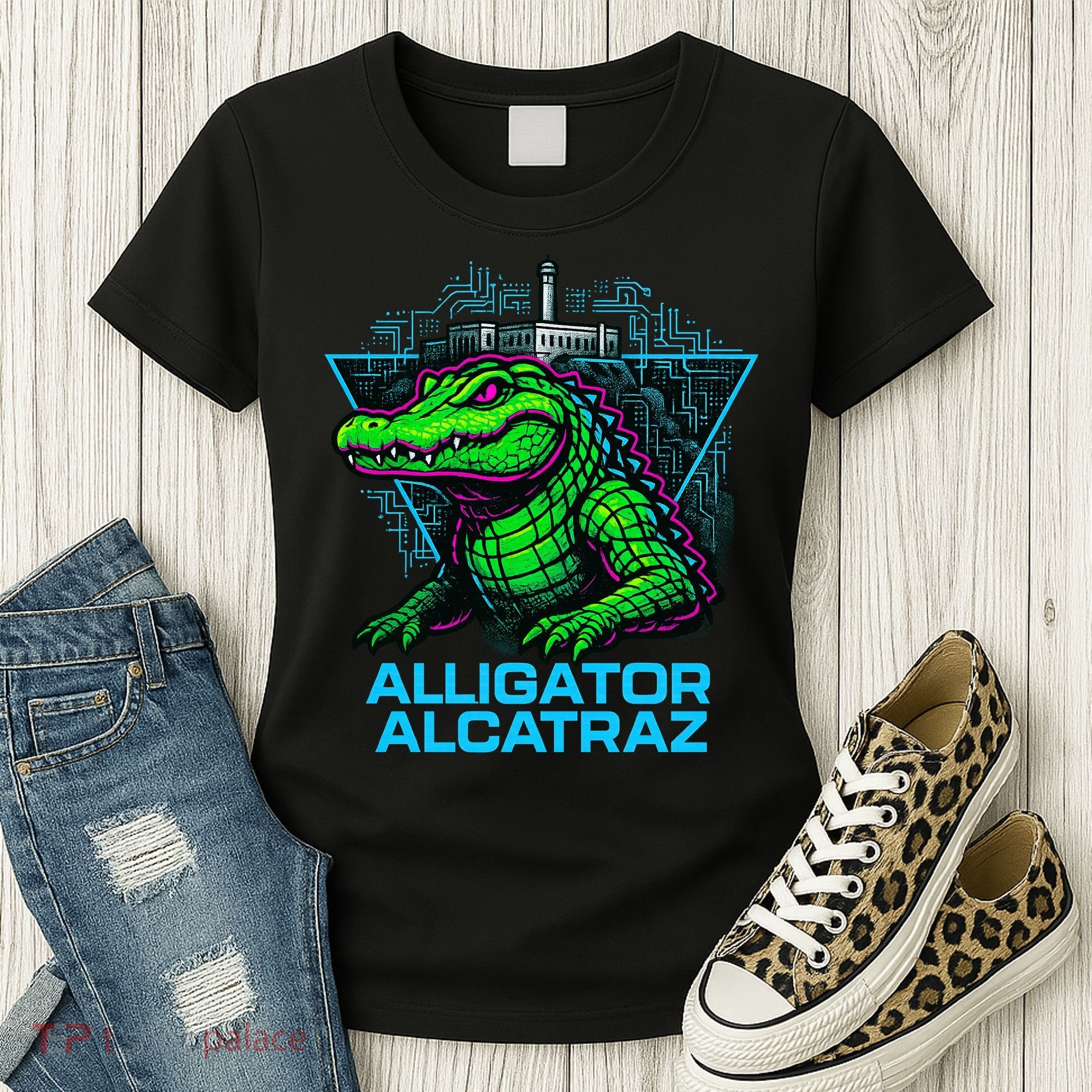 Alligator Alcatraz Neon Cityscape Women's T-Shirt