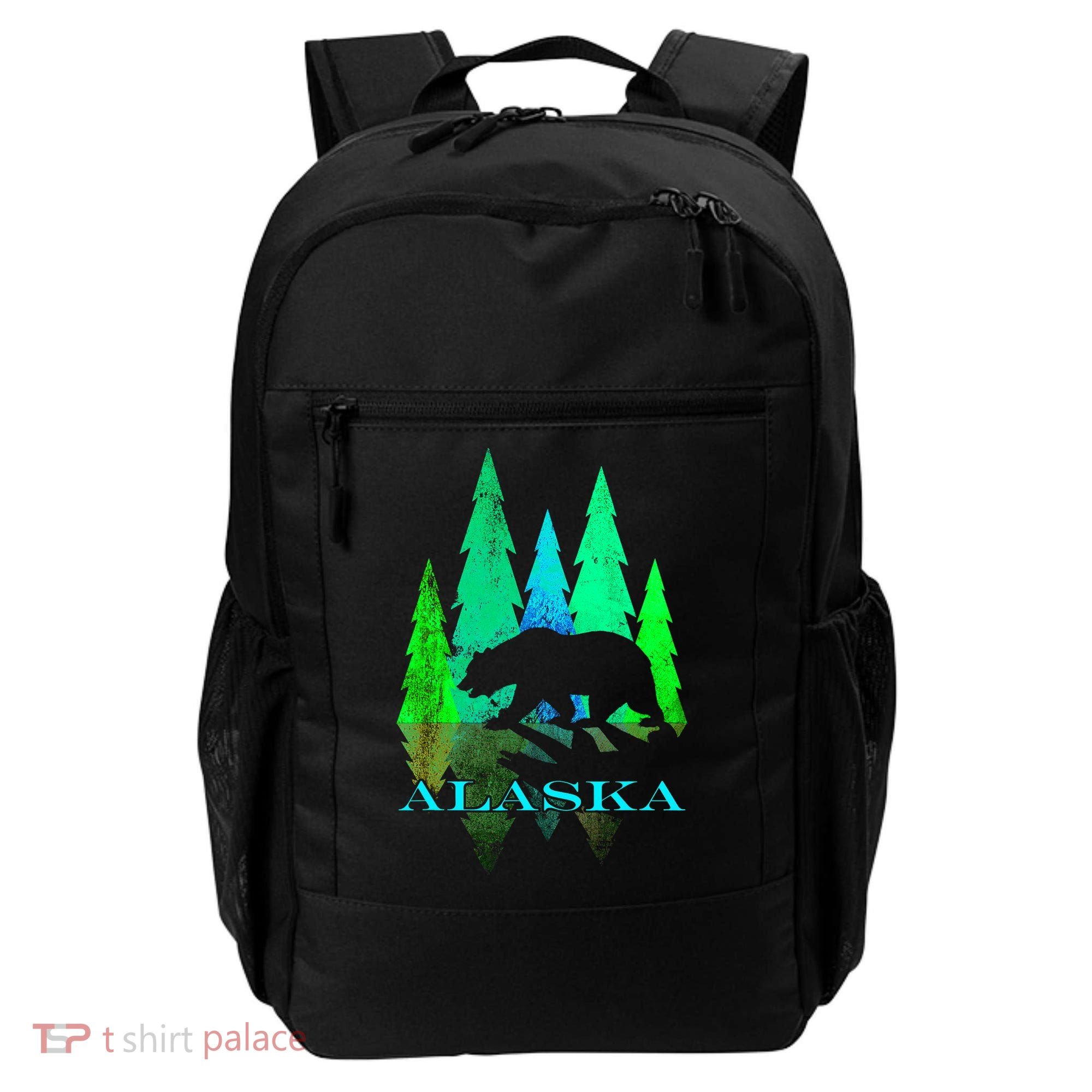 Alaska Alaskan Northern Light Trees With Bear Backpack