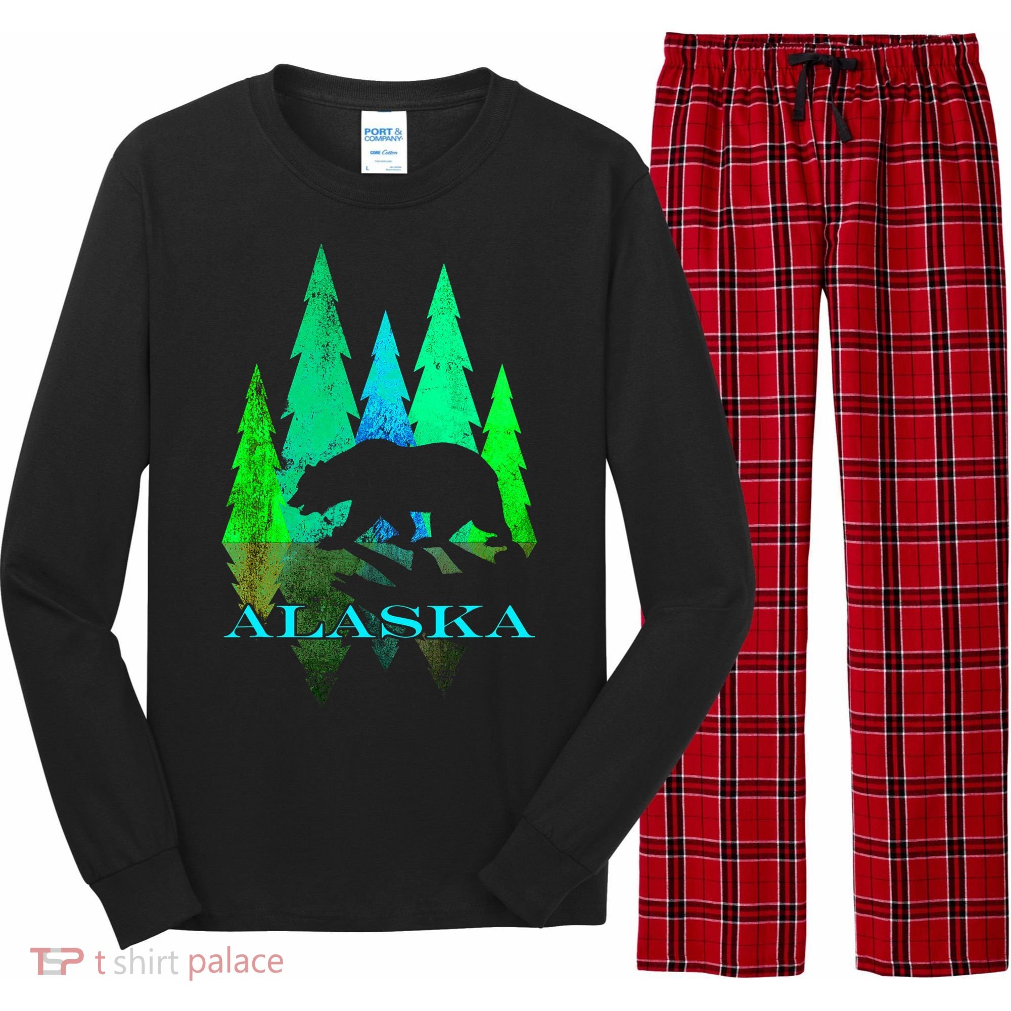 Alaska Alaskan Northern Light Trees With Bear Long Sleeve Pajama Set