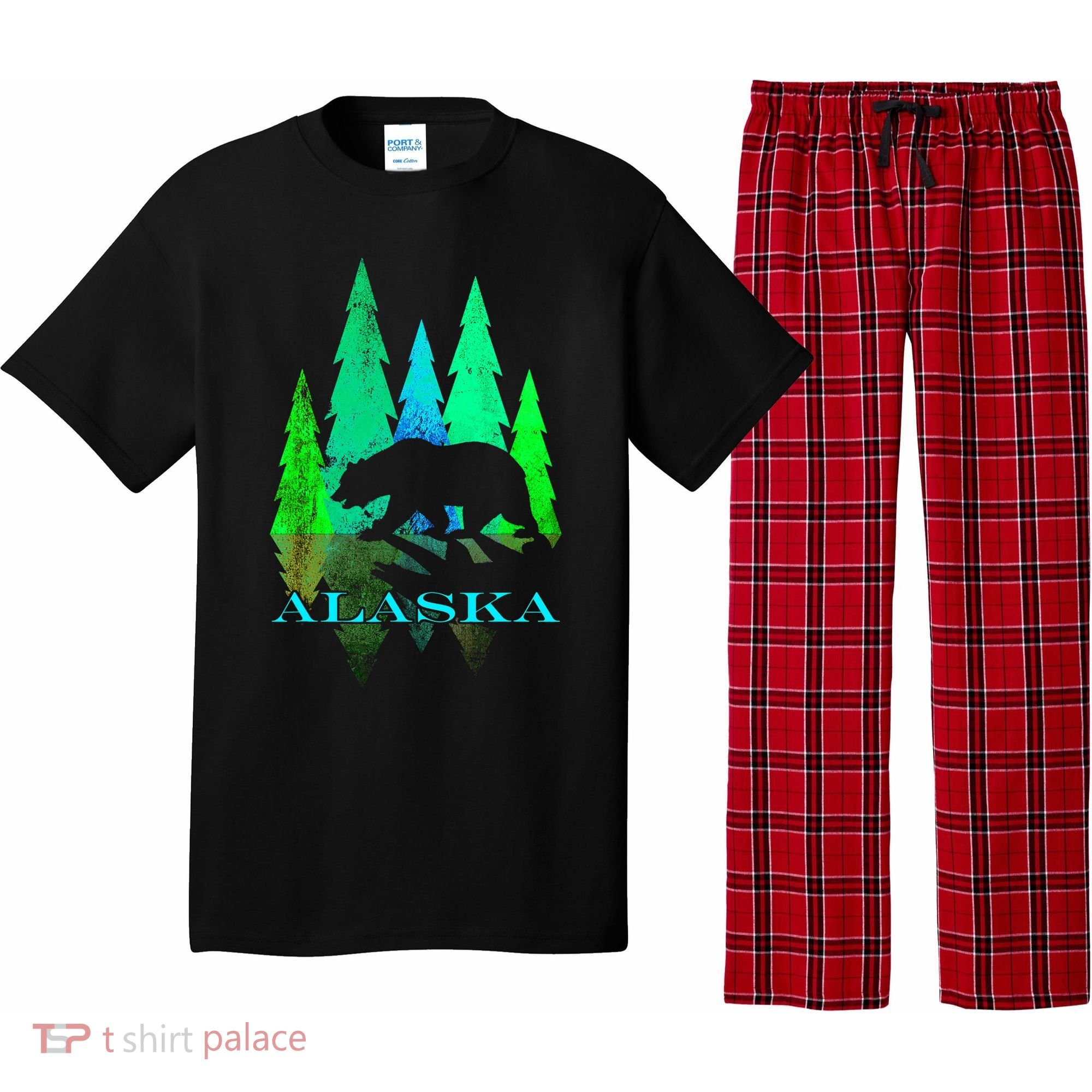 Alaska Alaskan Northern Light Trees With Bear Pajama Set