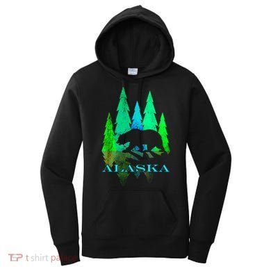 Alaska Alaskan Northern Light Trees With Bear Women's Hoodie