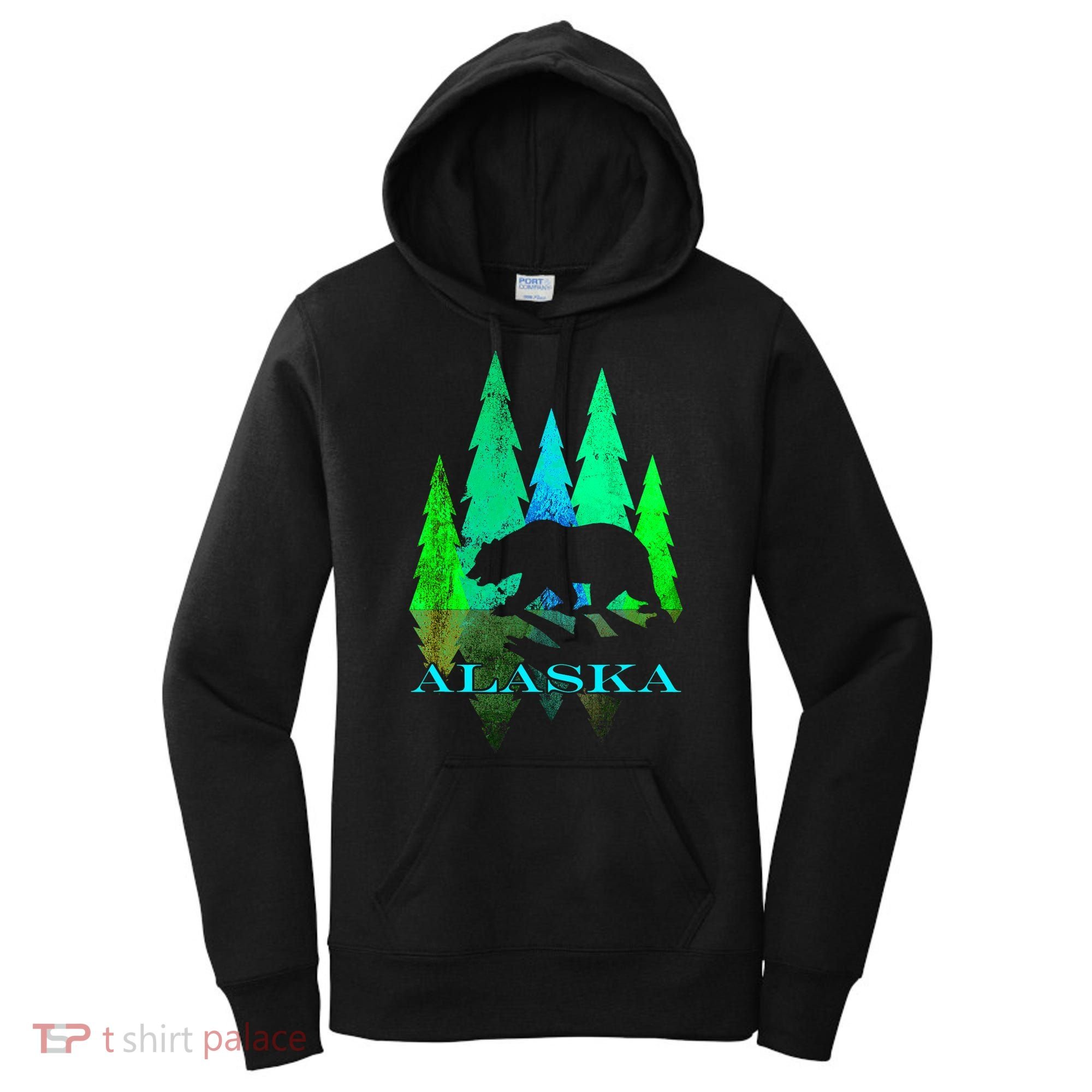 Alaska Alaskan Northern Light Trees With Bear Women's Hoodie