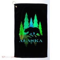 Alaska Alaskan Northern Light Trees With Bear Golf Towel thumb 0