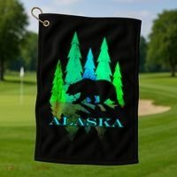 Alaska Alaskan Northern Light Trees With Bear Golf Towel thumb 1