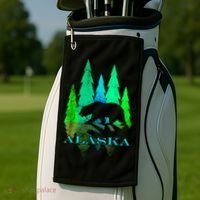 Alaska Alaskan Northern Light Trees With Bear Golf Towel thumb 2