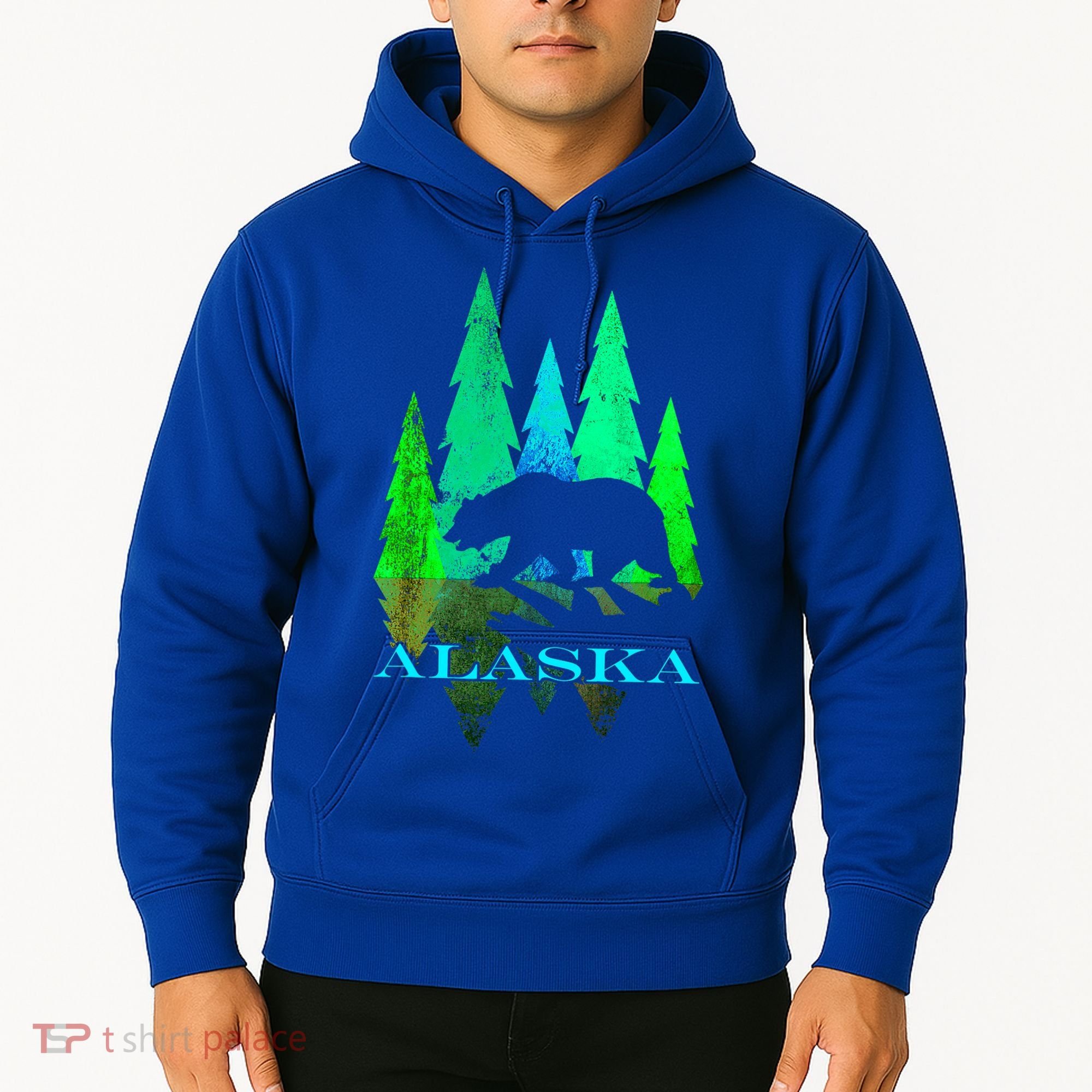 Alaska Alaskan Northern Light Trees With Bear Hoodie