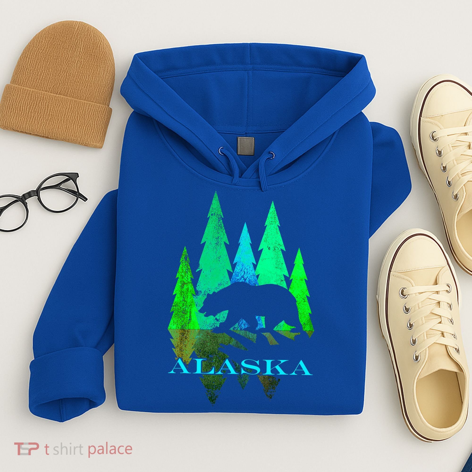 Alaska Alaskan Northern Light Trees With Bear Hoodie
