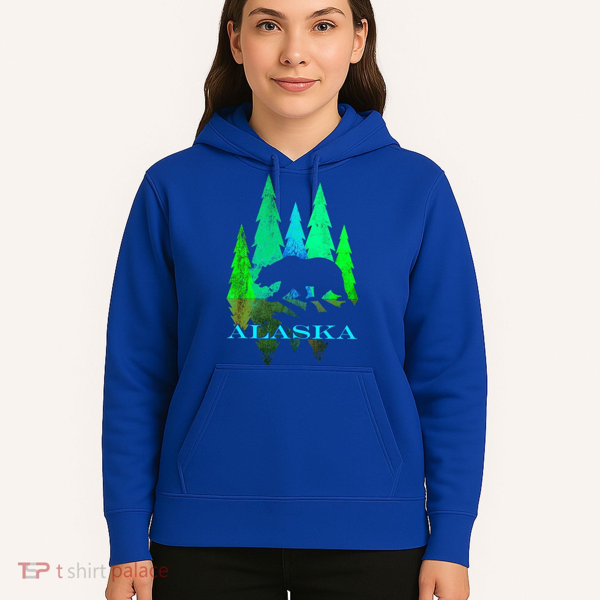 Alaska Alaskan Northern Light Trees With Bear Hoodie