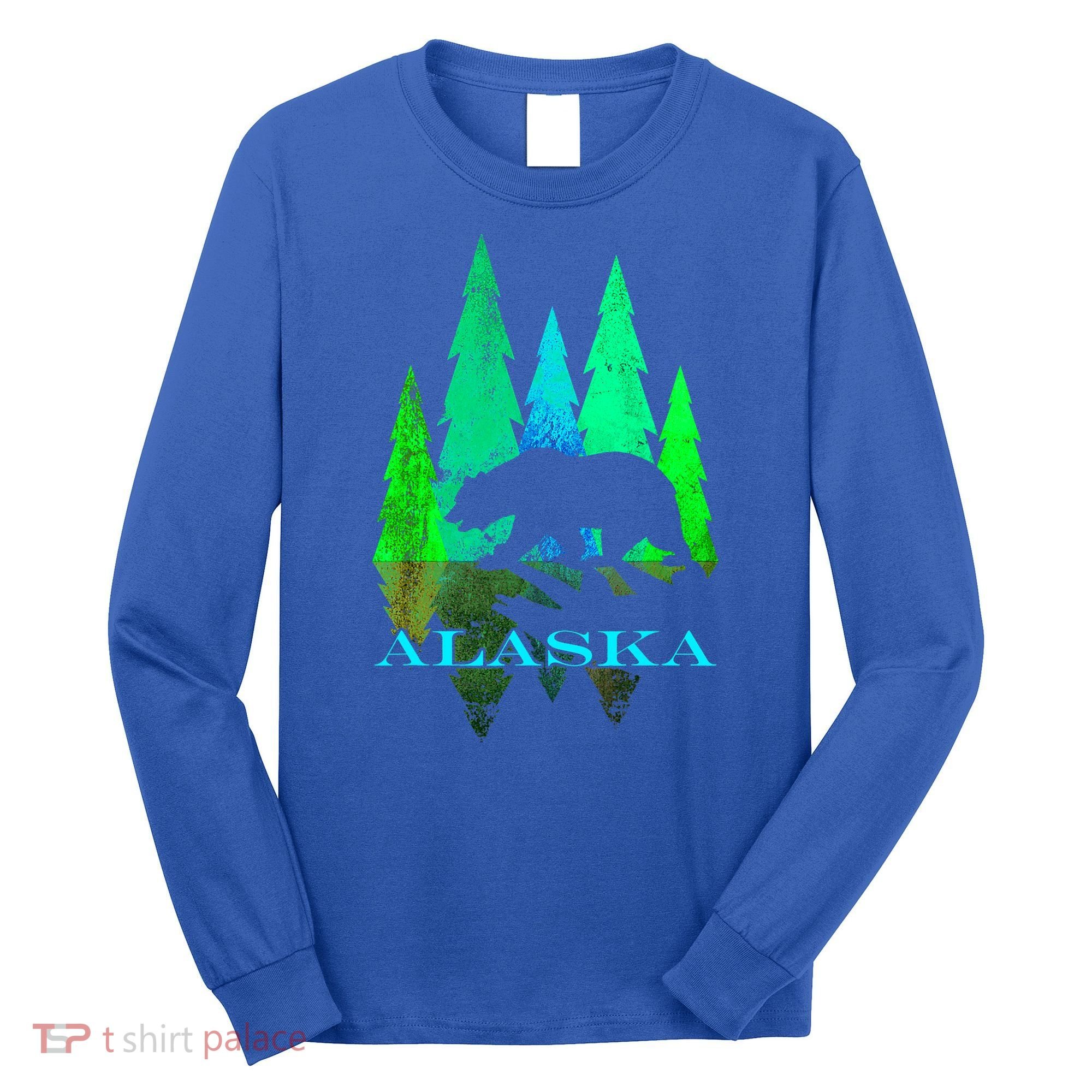 Alaska Alaskan Northern Light Trees With Bear Long Sleeve Shirt