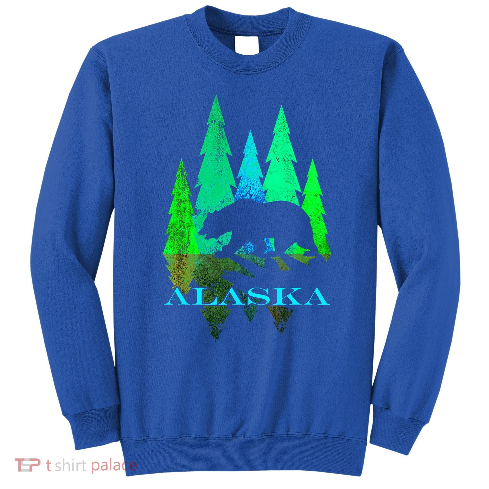 Alaska Alaskan Northern Light Trees With Bear Sweatshirt