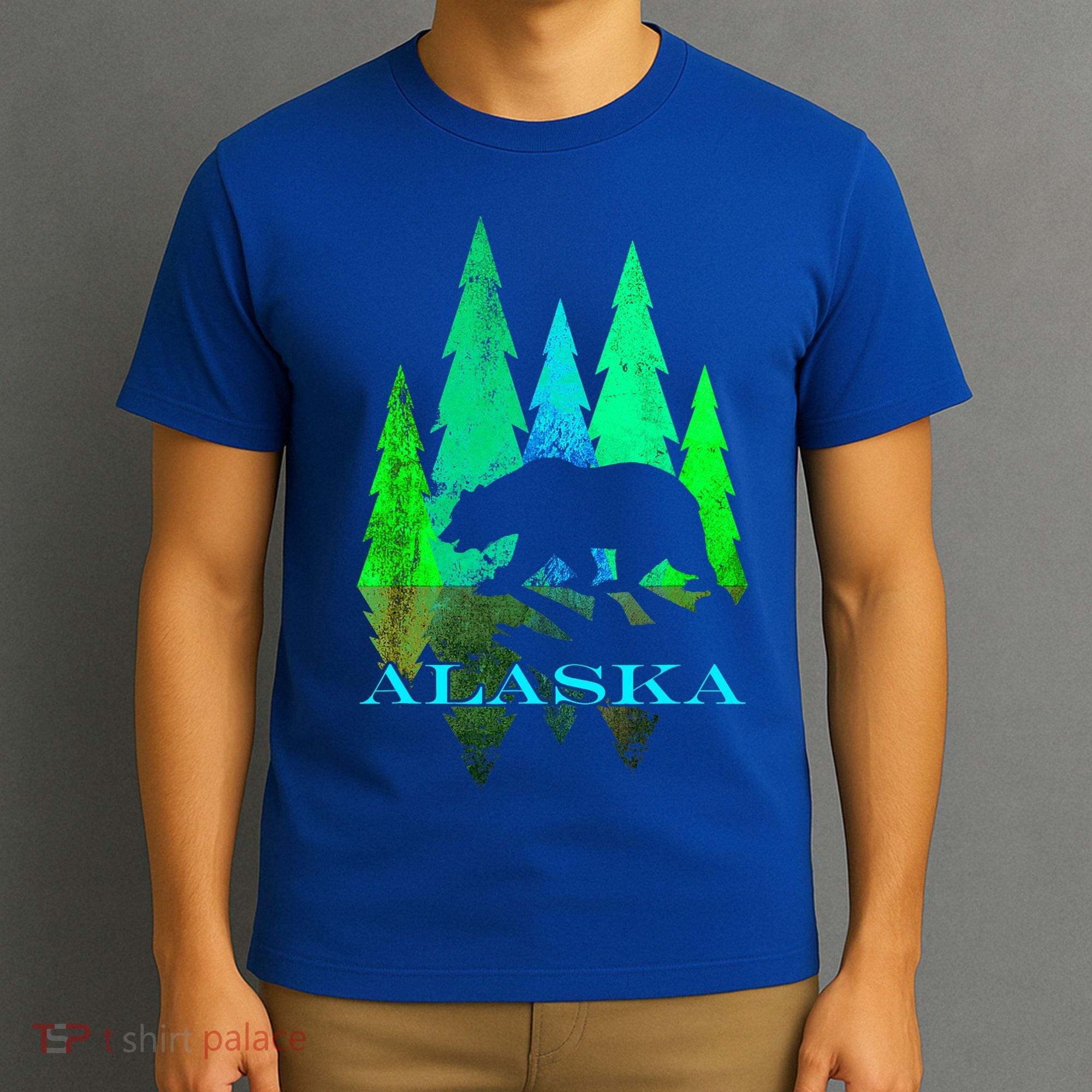 Alaska Alaskan Northern Light Trees With Bear T-Shirt