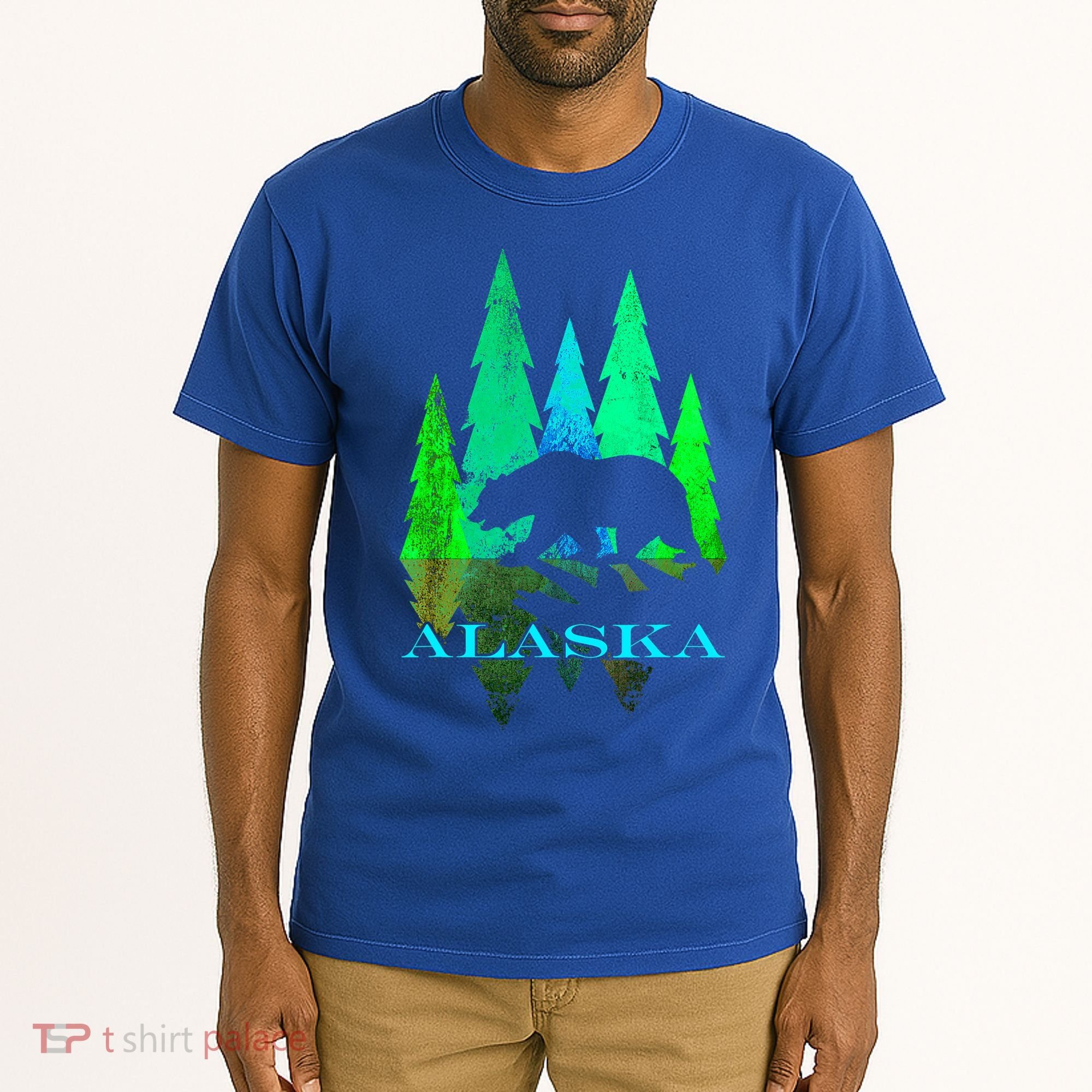 Alaska Alaskan Northern Light Trees With Bear Tall T-Shirt