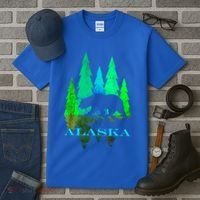 Alaska Alaskan Northern Light Trees With Bear Tall T-Shirt thumb 3