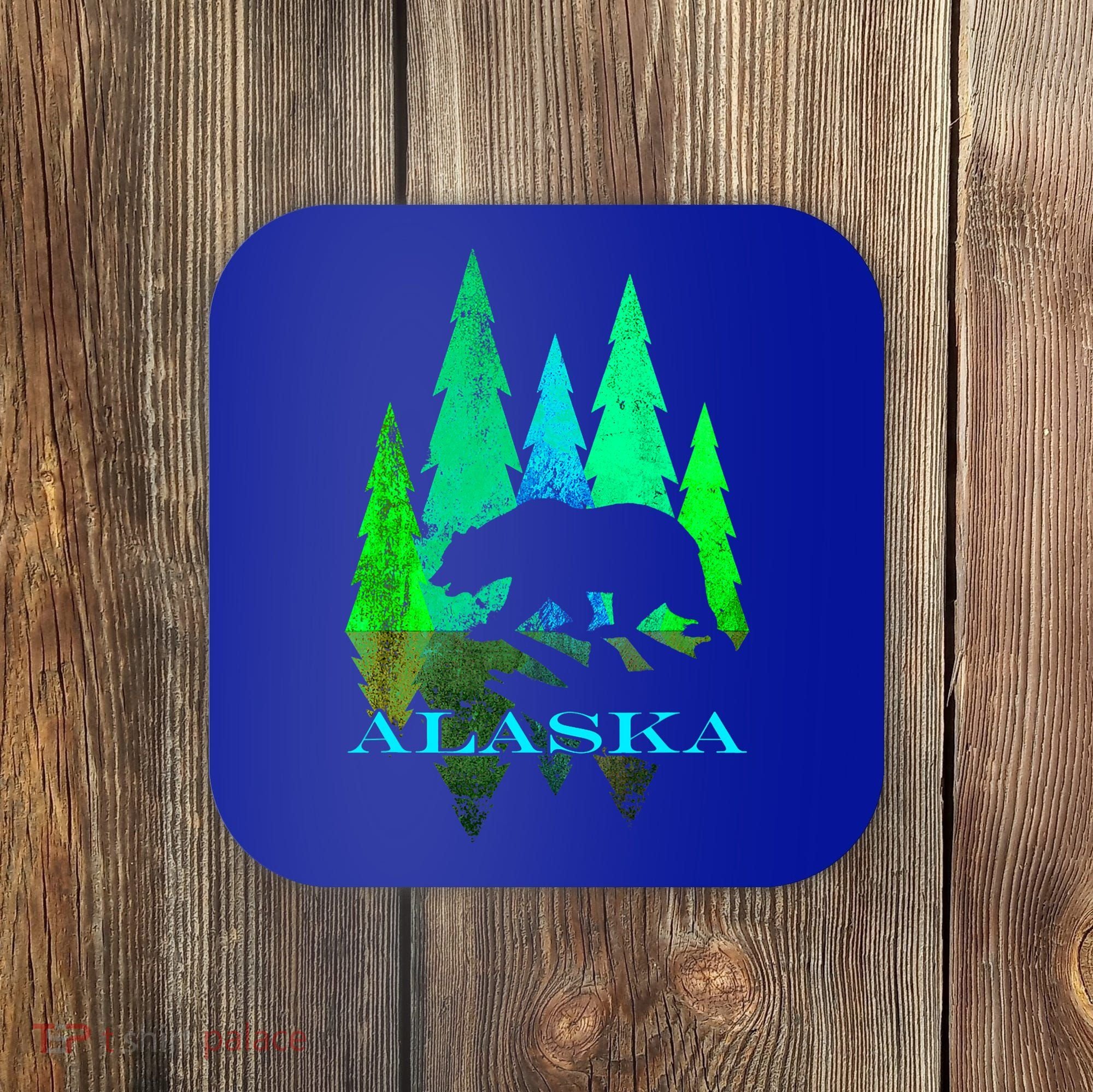 Alaska Alaskan Northern Light Trees With Bear Coaster